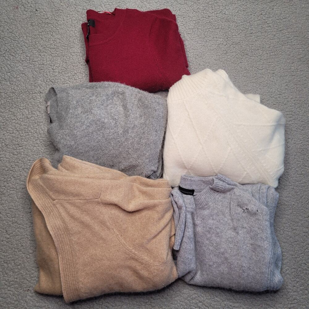 5pc CASHMERE Sweaters Tops Lot Crafts Cutter Flaws Holes Upcycle Fabric DIY